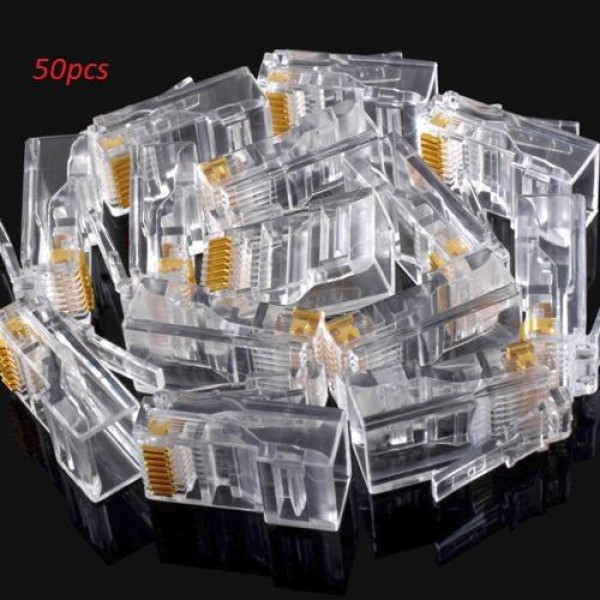50pcs RJ45 Crystal Head CAT5 LAN Network Connector 8P8C Gold Plated